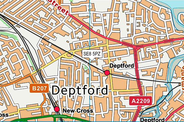 SE8 5PZ map - OS VectorMap District (Ordnance Survey)