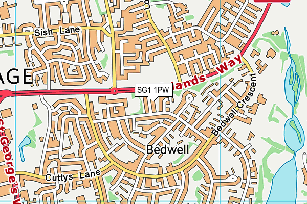 SG1 1PW map - OS VectorMap District (Ordnance Survey)