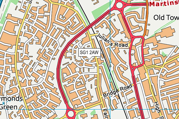 SG1 2AW map - OS VectorMap District (Ordnance Survey)
