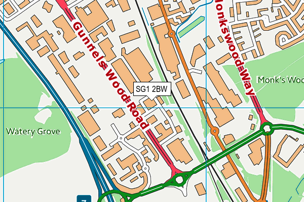 SG1 2BW map - OS VectorMap District (Ordnance Survey)