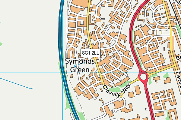 SG1 2LL map - OS VectorMap District (Ordnance Survey)