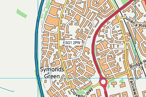 SG1 2PW map - OS VectorMap District (Ordnance Survey)