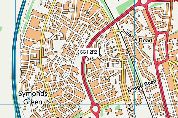 SG1 2RZ map - OS VectorMap District (Ordnance Survey)