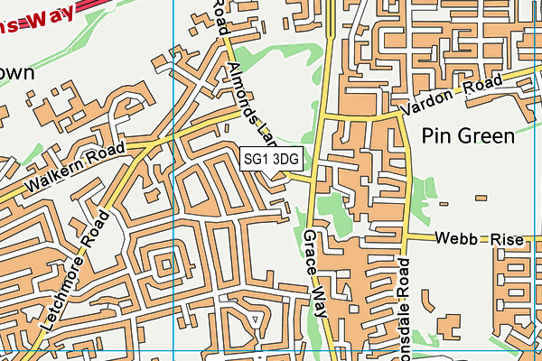 SG1 3DG map - OS VectorMap District (Ordnance Survey)