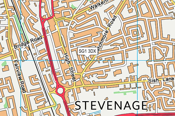 SG1 3DX map - OS VectorMap District (Ordnance Survey)