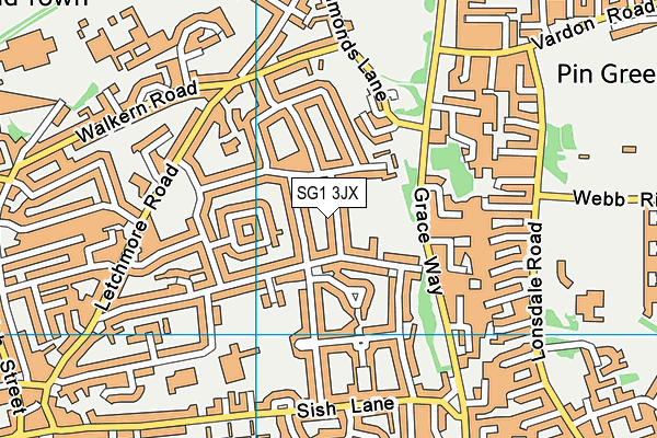 SG1 3JX map - OS VectorMap District (Ordnance Survey)
