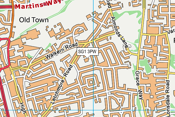 SG1 3PW map - OS VectorMap District (Ordnance Survey)