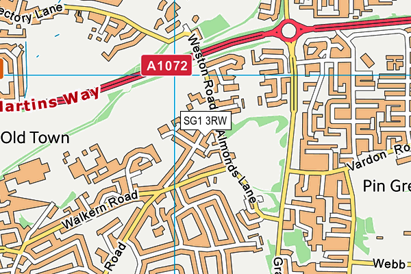 SG1 3RW map - OS VectorMap District (Ordnance Survey)