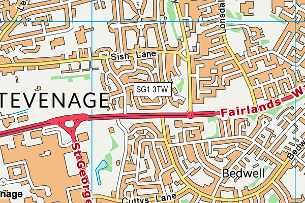 SG1 3TW map - OS VectorMap District (Ordnance Survey)