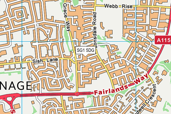 SG1 5DG map - OS VectorMap District (Ordnance Survey)