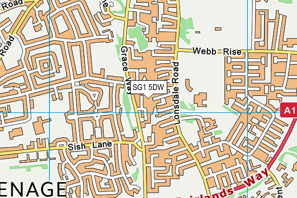 SG1 5DW map - OS VectorMap District (Ordnance Survey)