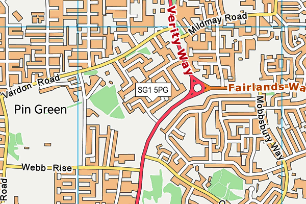 SG1 5PG map - OS VectorMap District (Ordnance Survey)