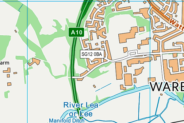 SG12 0BA map - OS VectorMap District (Ordnance Survey)