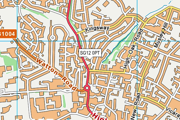 SG12 0PT map - OS VectorMap District (Ordnance Survey)