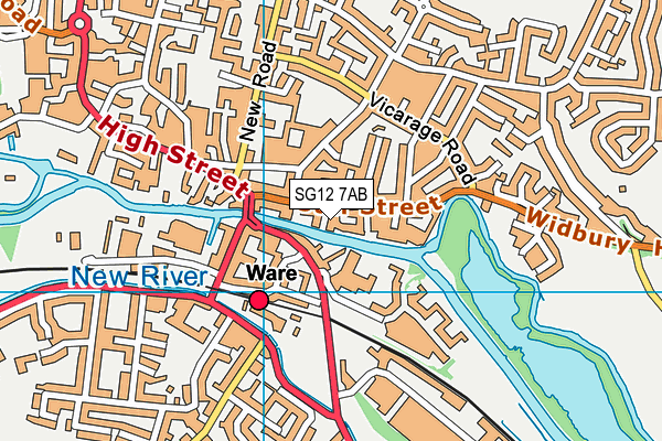 SG12 7AB map - OS VectorMap District (Ordnance Survey)