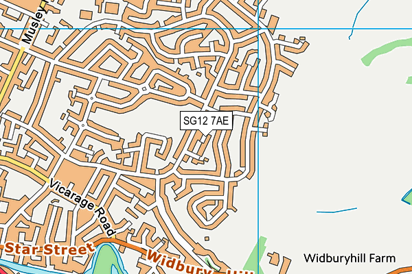 SG12 7AE map - OS VectorMap District (Ordnance Survey)