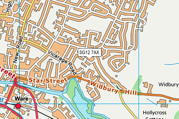 SG12 7AX map - OS VectorMap District (Ordnance Survey)