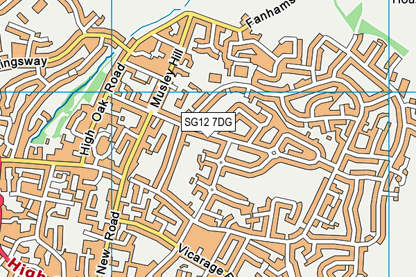 SG12 7DG map - OS VectorMap District (Ordnance Survey)