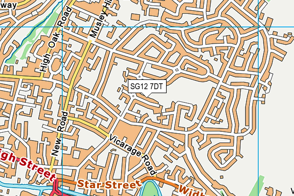 SG12 7DT map - OS VectorMap District (Ordnance Survey)