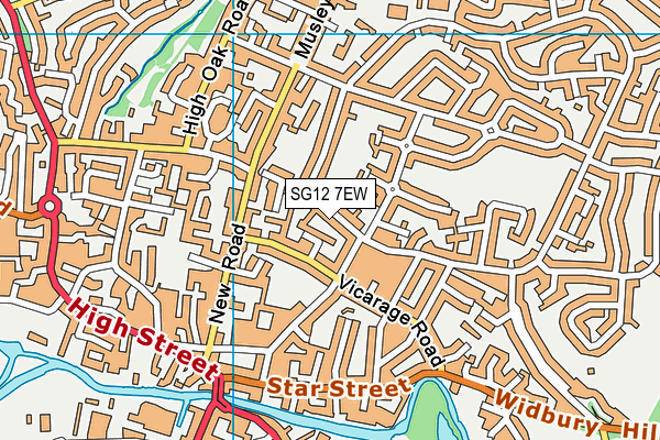 SG12 7EW map - OS VectorMap District (Ordnance Survey)