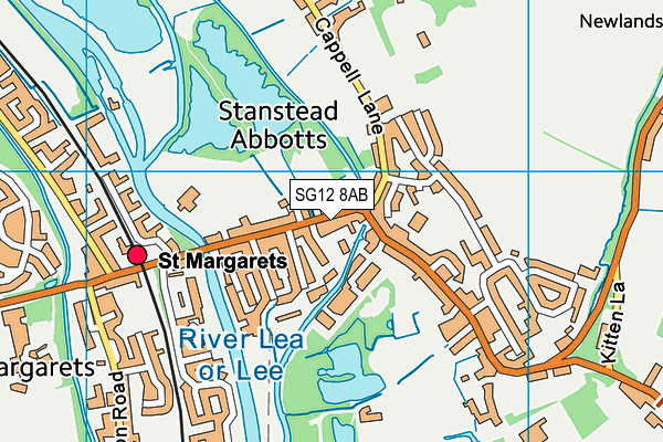 SG12 8AB map - OS VectorMap District (Ordnance Survey)
