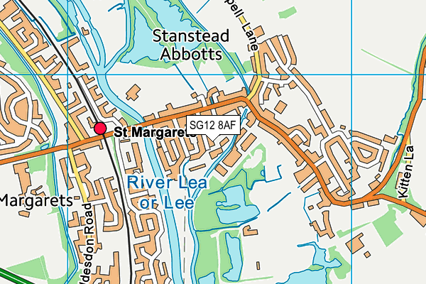 SG12 8AF map - OS VectorMap District (Ordnance Survey)