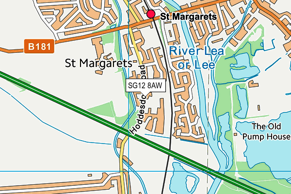 SG12 8AW map - OS VectorMap District (Ordnance Survey)