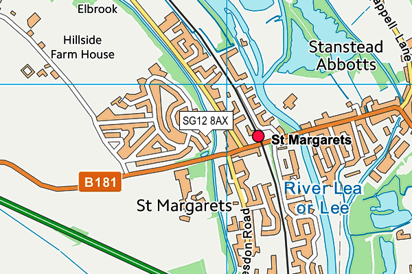 SG12 8AX map - OS VectorMap District (Ordnance Survey)