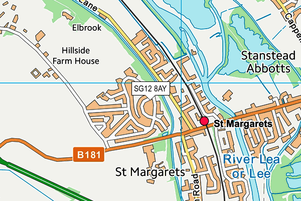 SG12 8AY map - OS VectorMap District (Ordnance Survey)
