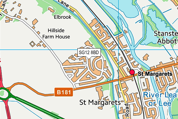 SG12 8BD map - OS VectorMap District (Ordnance Survey)