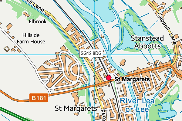 SG12 8DG map - OS VectorMap District (Ordnance Survey)