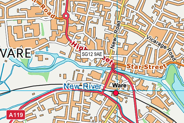 SG12 9AE map - OS VectorMap District (Ordnance Survey)