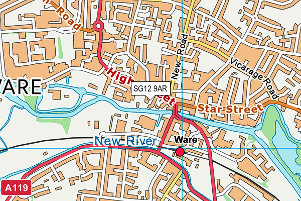 SG12 9AR map - OS VectorMap District (Ordnance Survey)