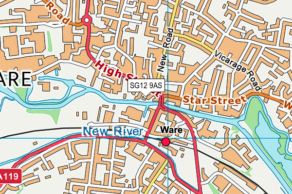 SG12 9AS map - OS VectorMap District (Ordnance Survey)