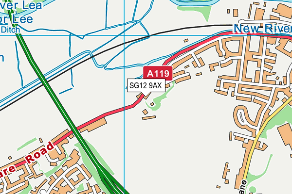 SG12 9AX map - OS VectorMap District (Ordnance Survey)