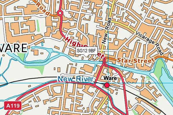 SG12 9BF map - OS VectorMap District (Ordnance Survey)