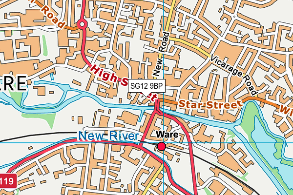 SG12 9BP map - OS VectorMap District (Ordnance Survey)