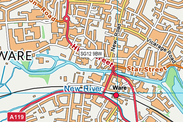 SG12 9BW map - OS VectorMap District (Ordnance Survey)