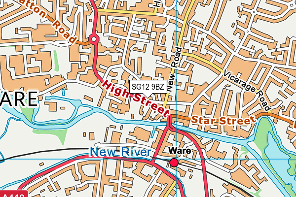 SG12 9BZ map - OS VectorMap District (Ordnance Survey)