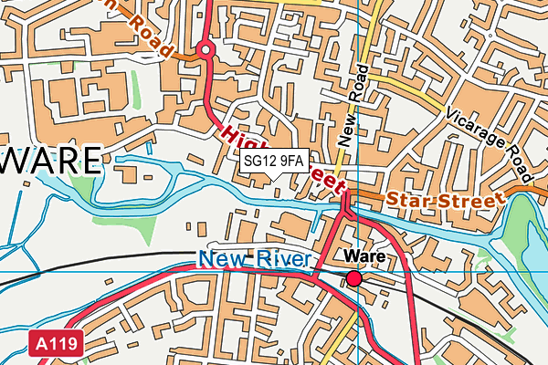 SG12 9FA map - OS VectorMap District (Ordnance Survey)