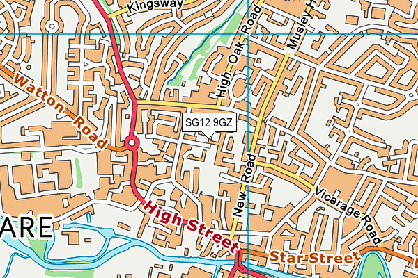 SG12 9GZ map - OS VectorMap District (Ordnance Survey)