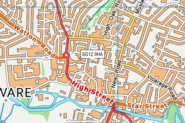 SG12 9HA map - OS VectorMap District (Ordnance Survey)