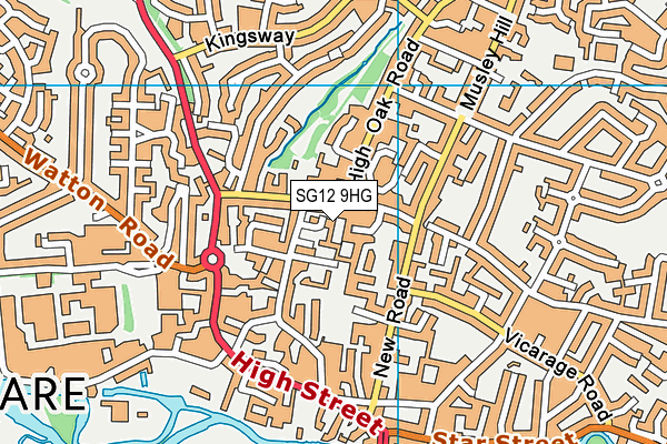 SG12 9HG map - OS VectorMap District (Ordnance Survey)