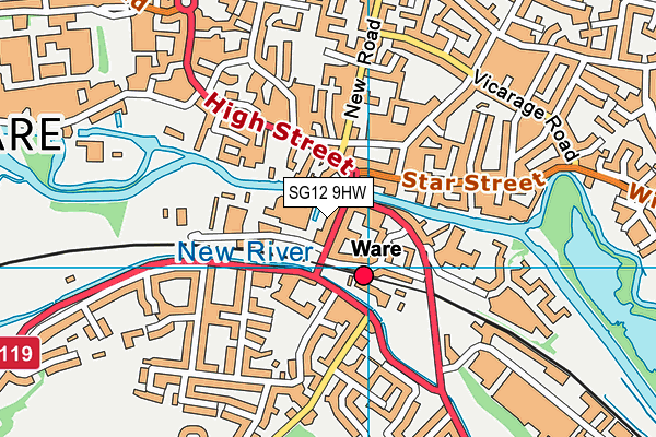 SG12 9HW map - OS VectorMap District (Ordnance Survey)