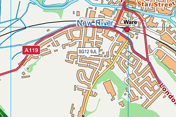 SG12 9JL map - OS VectorMap District (Ordnance Survey)