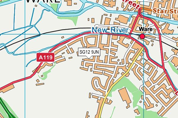 SG12 9JN map - OS VectorMap District (Ordnance Survey)