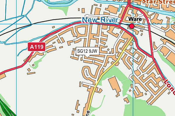 SG12 9JW map - OS VectorMap District (Ordnance Survey)