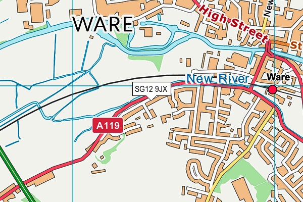 SG12 9JX map - OS VectorMap District (Ordnance Survey)