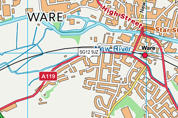 SG12 9JZ map - OS VectorMap District (Ordnance Survey)