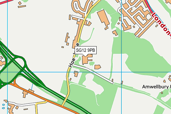 Pinewood School map (SG12 9PB) - OS VectorMap District (Ordnance Survey)